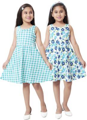 Selini Girls Below Knee Casual Dress(Multicolor, Sleeveless)