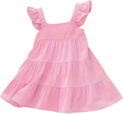 Mullick the designer Baby Girls Midi/Knee Length Casual Dress(Pink, Sleeveless)