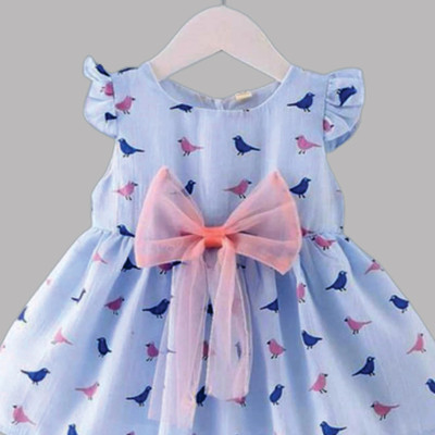 Royal View Girls Midi/Knee Length Casual Dress(Light Blue, Short Sleeve)