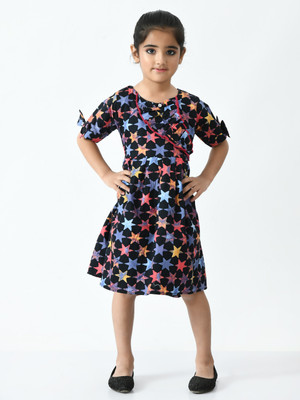 Bella Moda Indi Girls Midi/Knee Length Casual Dress(Black, Half Sleeve)