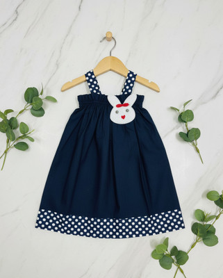 SnugCute Indi Baby Girls Midi/Knee Length Casual Dress(Dark Blue, Sleeveless)