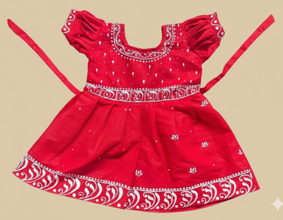 LIAM FASHION Indi Baby Girls Above Knee Festive/Wedding Dress(Red, Short Sleeve)