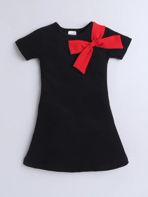 BRIGHT STARS KIDSWEAR Girls Midi/Knee Length Casual Dress(Black, Short Sleeve)