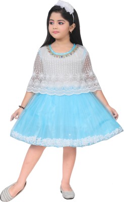 NFC FASHIONS Girls Midi/Knee Length Festive/Wedding Dress(Blue, Fashion Sleeve)