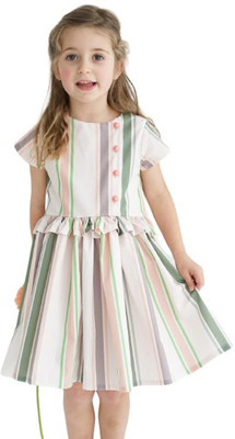 Ksaliya Enterprise Girls Midi/Knee Length Casual Dress(White, Short Sleeve)