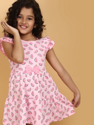 V-MART Indi Girls Midi/Knee Length Casual Dress(Pink, Sleeveless)