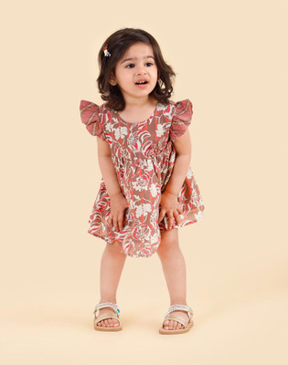 Fabindia Baby Girls Above Knee Casual Dress(Grey, Short Sleeve)