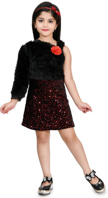 RahatGarments Girls Above Knee Party Dress(Black, 3/4 Sleeve)
