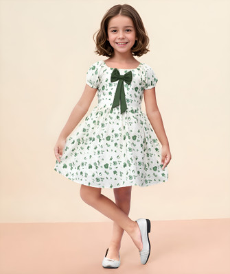 TOONYPORT Indi Baby Girls Above Knee Casual Dress(Green, Short Sleeve)