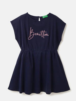 United Colors of Benetton Girls Midi/Knee Length Casual Dress(Blue, Half Sleeve)