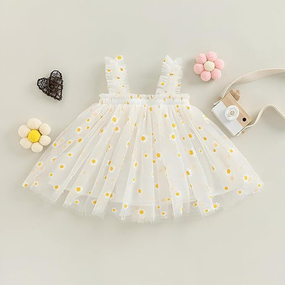 SiddatKidDaisy Indi Baby Girls Above Knee Party Dress(White, Sleeveless)