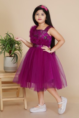 Bongprince Girls Midi/Knee Length Festive/Wedding Dress(Purple, Sleeveless)