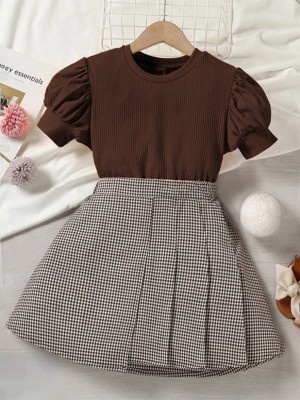 nexakids Girls Midi/Knee Length Casual Dress(Brown, Short Sleeve)