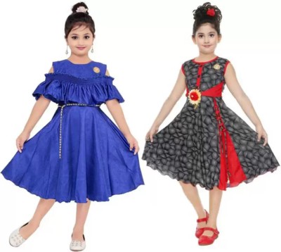 PEACEWAVE Indi Girls Midi/Knee Length Party Dress(Multicolor, Sleeveless)