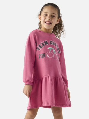 JUNIORS by Babyshop Girls Midi/Knee Length Casual Dress(Pink, Full Sleeve)