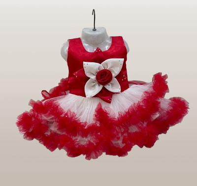 FHKIDS FASHION Girls Midi/Knee Length Festive/Wedding Dress(Red, Sleeveless)