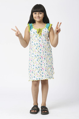 HouseOfCommon Girls Midi/Knee Length Casual Dress(Light Green, Sleeveless)