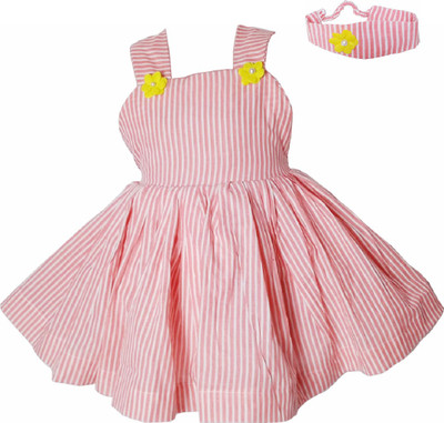 harshvardhanmart Girls Midi/Knee Length Casual Dress(Pink, Sleeveless)
