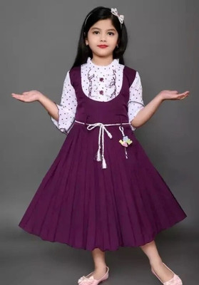 jj dresses Girls Below Knee Festive/Wedding Dress(Purple, 3/4 Sleeve)