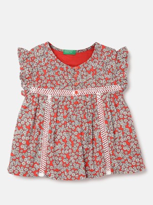 United Colors of Benetton Baby Girls Above Knee Casual Dress(Red, Short Sleeve)
