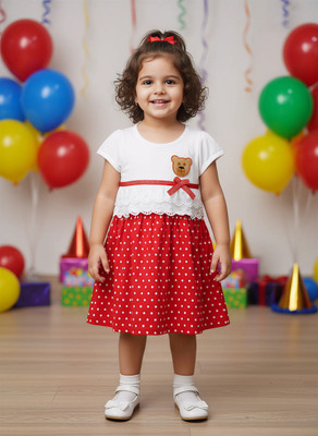 Ruyam Baby Girls Midi/Knee Length Casual Dress(Red, Short Sleeve)