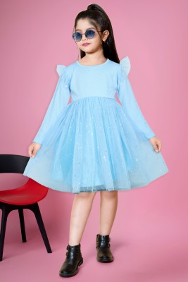 FARBIG WEAR Girls Midi/Knee Length Casual Dress(Light Blue, Full Sleeve)