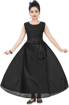 Clobay Girls Maxi/Full Length Party Dress(Black, Sleeveless)