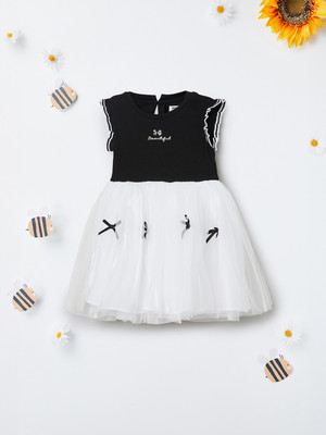 MAX Girls Below Knee Casual Dress(Black, Half Sleeve)