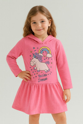 Yk Girls Midi/Knee Length Casual Dress(Pink, Full Sleeve)