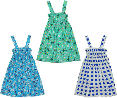 Indistar Indi Girls Above Knee Casual Dress(Multicolor, Sleeveless)