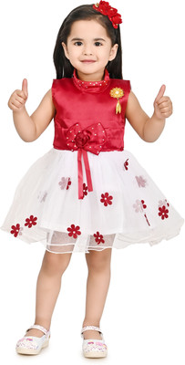 Zenat Baby Girls Above Knee Party Dress(Red, Sleeveless)