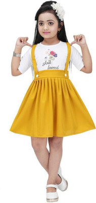 LINK KWALITY Girls Midi/Knee Length Casual Dress(Yellow, Sleeveless)
