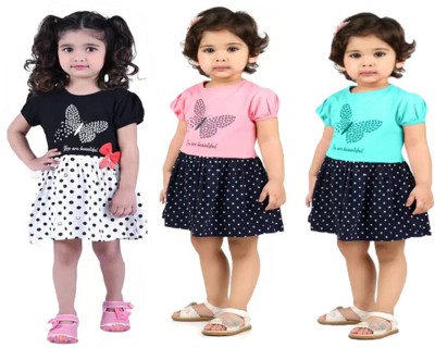 Cute N Tight Indi Baby Girls Midi/Knee Length Casual Dress(Multicolor, Short Sleeve)