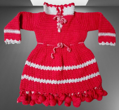 Sfw Girls Below Knee Festive/Wedding Dress(Red, Full Sleeve)