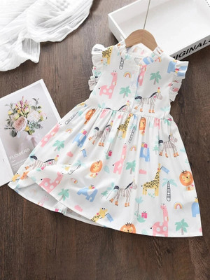 PATALAM Girls Midi/Knee Length Casual Dress(White, Sleeveless)