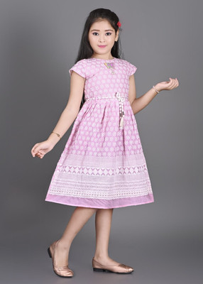 FANTABULASTIC Indi Girls Below Knee Festive/Wedding Dress(Pink, Short Sleeve)