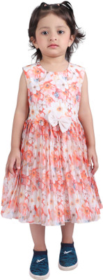 aarom Girls Midi/Knee Length Casual Dress(Pink, Sleeveless)