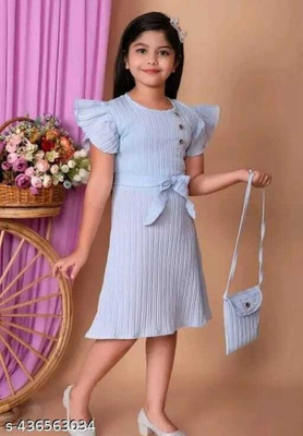 SKAYF Girls Below Knee Festive/Wedding Dress(Light Blue, Cap Sleeve)