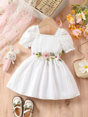 Style Connect Collection Girls Midi/Knee Length Party Dress(White, Short Sleeve)