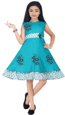 LINK KWALITY Indi Girls Midi/Knee Length Casual Dress(Blue, Sleeveless)