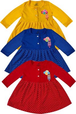 KidzzCart Indi Baby Girls Midi/Knee Length Casual Dress(Multicolor, Full Sleeve)