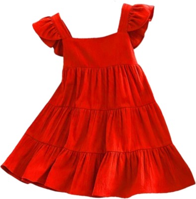 Mullick the designer Baby Girls Midi/Knee Length Casual Dress(Red, Sleeveless)