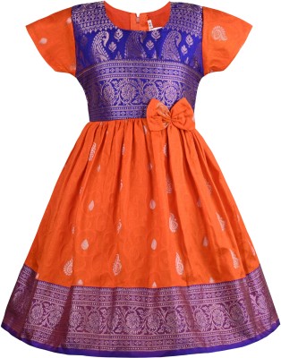 Wishkaro Baby Girls Midi/Knee Length Festive/Wedding Dress(Orange, Short Sleeve)