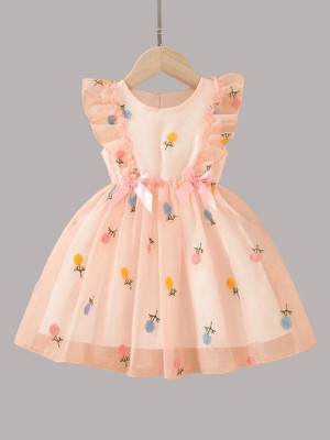 CASAD Baby Girls Midi/Knee Length Festive/Wedding Dress(Orange, Sleeveless)
