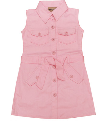 ChildKraft Girls Midi/Knee Length Casual Dress(Pink, Sleeveless)