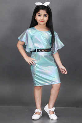 Juliocesarkids Indi Girls Midi/Knee Length Casual Dress(Blue, Fashion Sleeve)