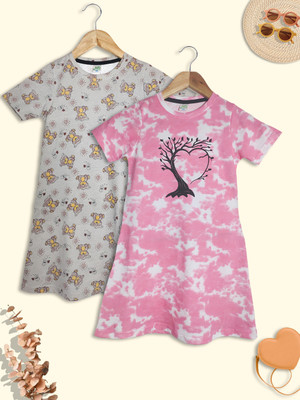 JILZ Girls Midi/Knee Length Casual Dress(Multicolor, Half Sleeve)