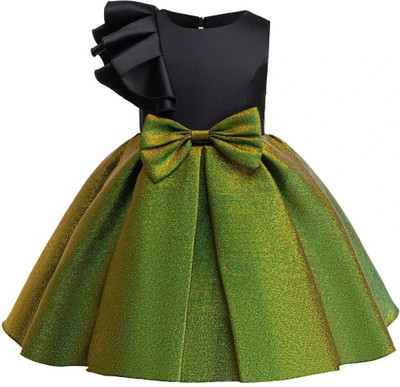 LAADO FASHION SHOP Girls Midi/Knee Length Festive/Wedding Dress(Green, Fashion Sleeve)