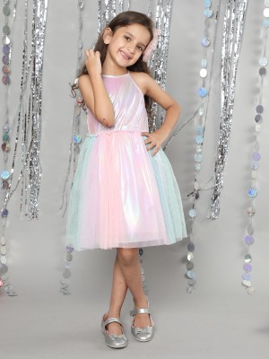 taffykids Girls Midi/Knee Length Party Dress(Multicolor, Sleeveless)