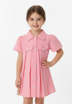 Faha fashion Indi Baby Girls Midi/Knee Length Festive/Wedding Dress(Pink, Short Sleeve)